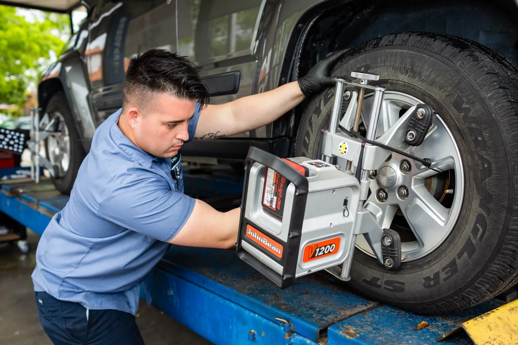 Wheel alignment bay at GM Auto Tech in Miami